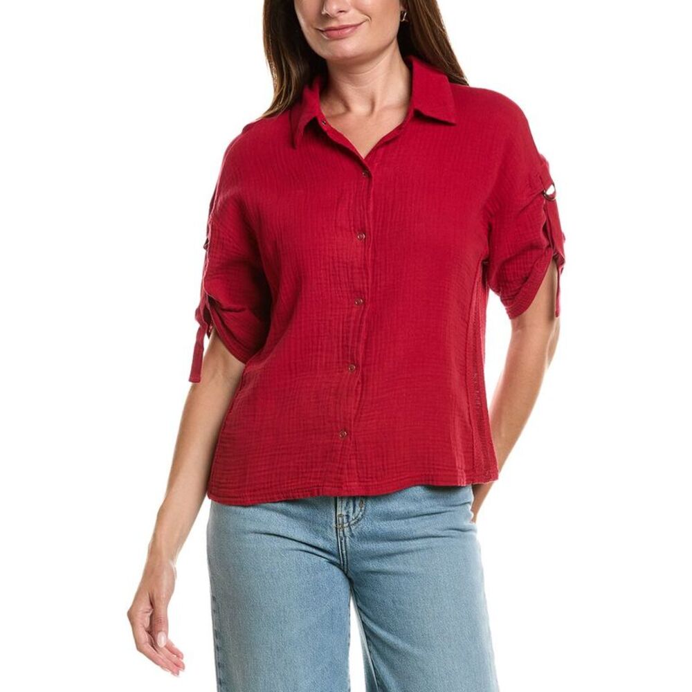 Xcvi Womens Kaleo Snap-Up Blouse, Red